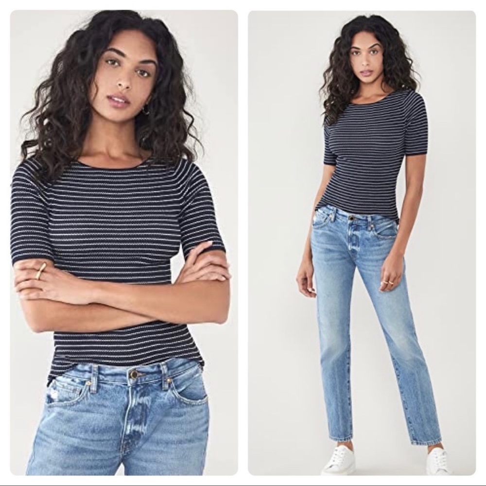 $195 NWT VINCE Double Stripe T-shirt - Picture 2 of 9